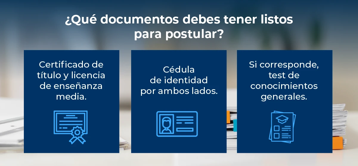 Presenta tu título, licencia de enseñanza media y cédula por ambos lados